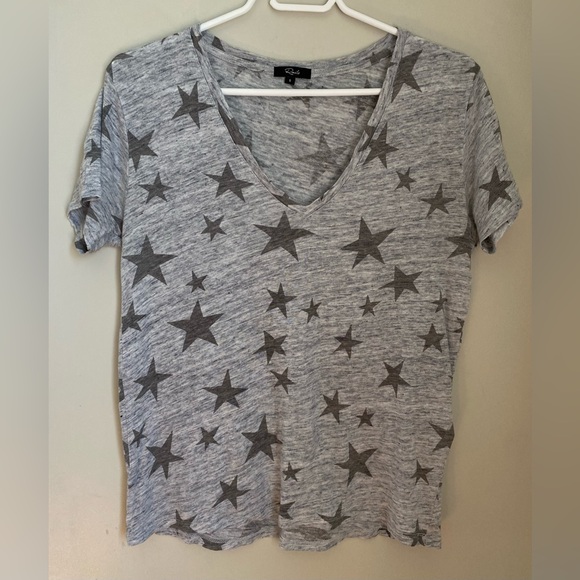Rails Linen V Neck Top Shirt Tee Cara Gray Star Short Sleeve Size S - Picture 2 of 10